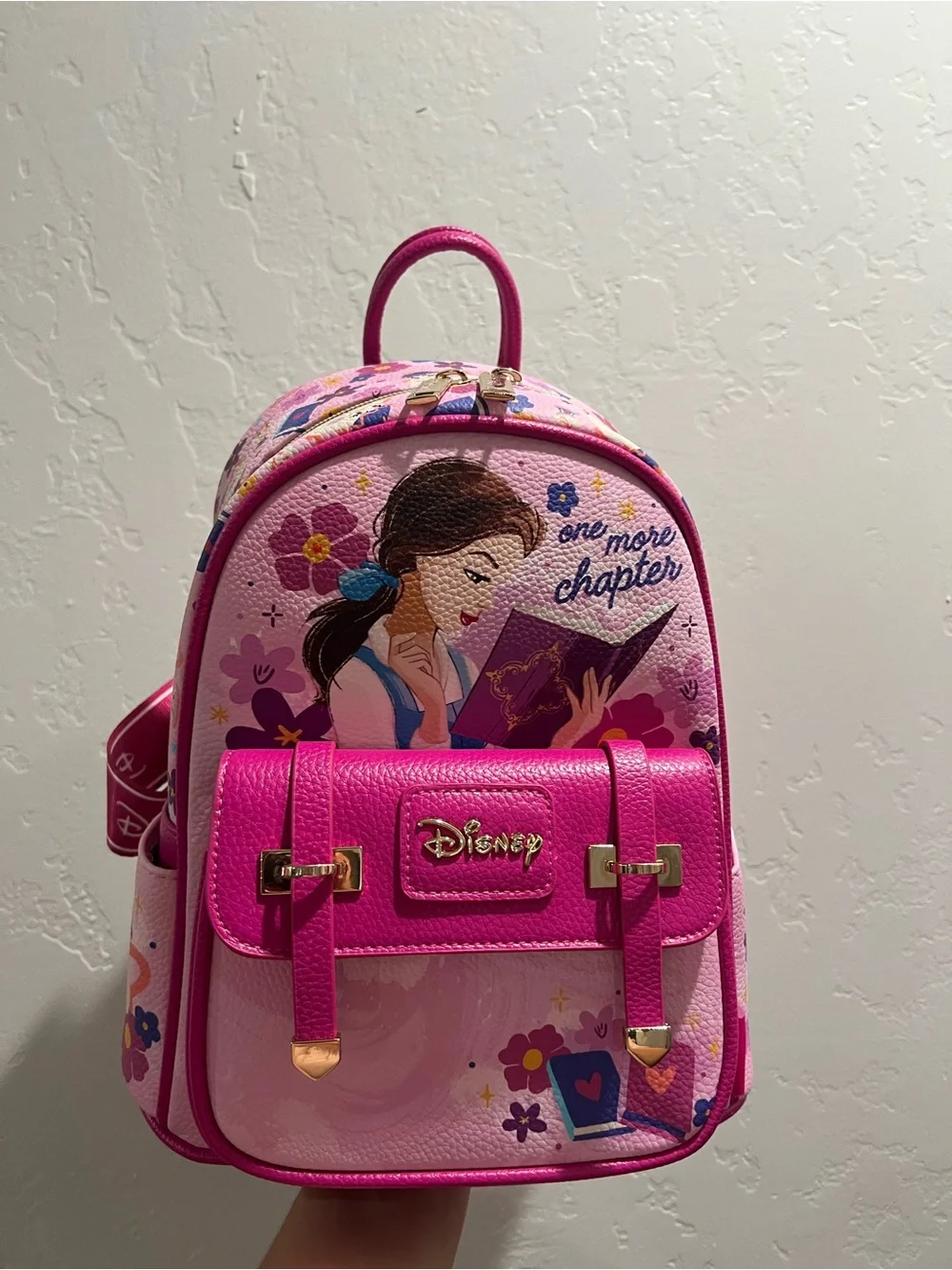 Disney Pink Belle Mini Backpack with 'One More Chapter' Art